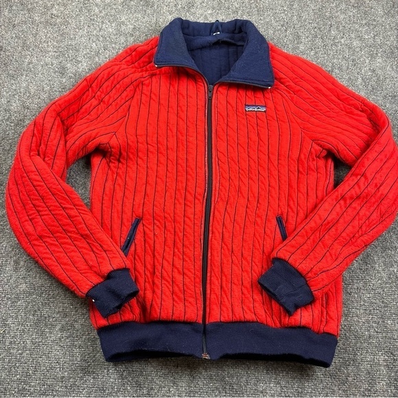 PATAGONIA Mens VINTAGE 80’s Red/Blue Quilted Full Zip Striped Jacket size Large